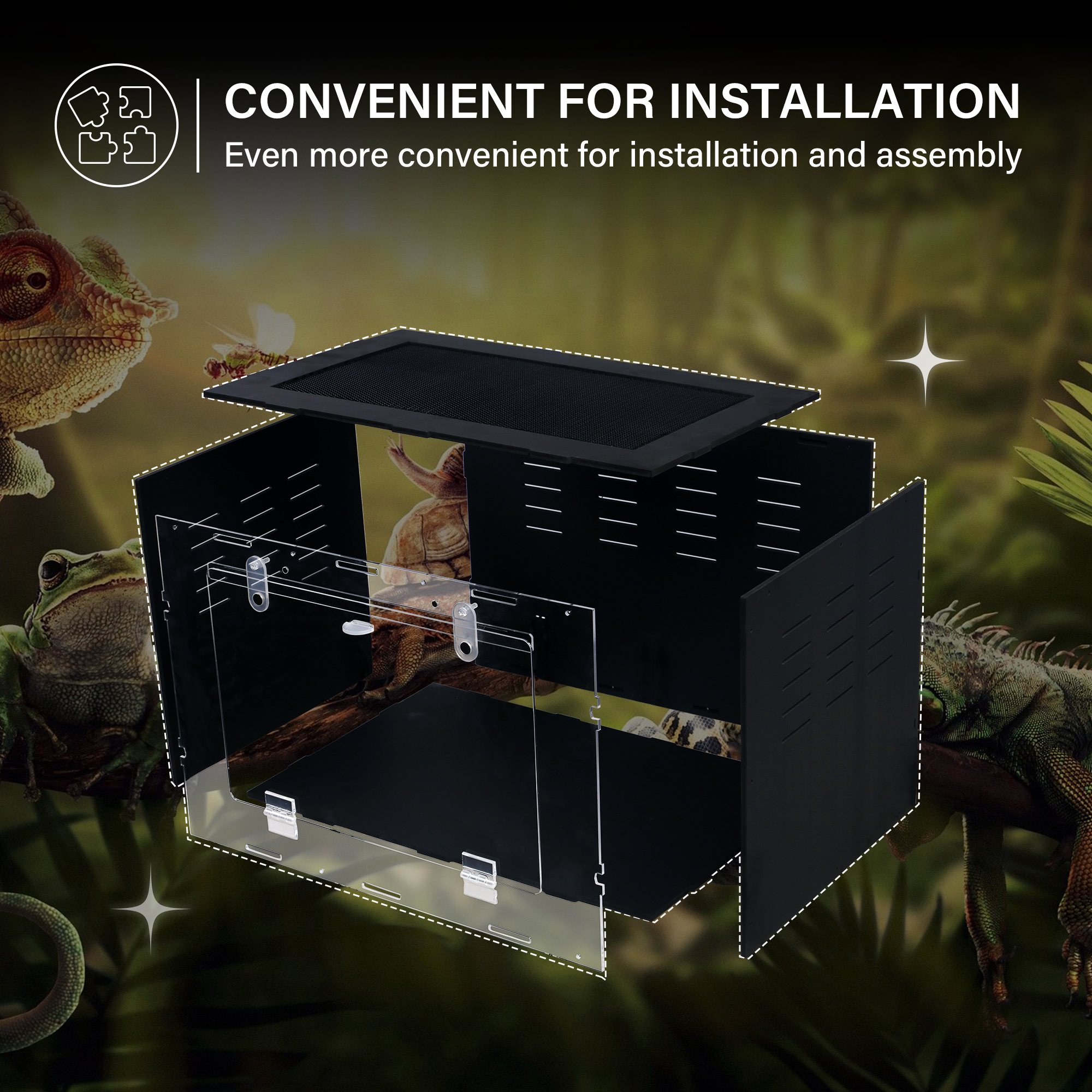 Recinto de reptiles de PVC con apertura frontal para Lizard Gecko