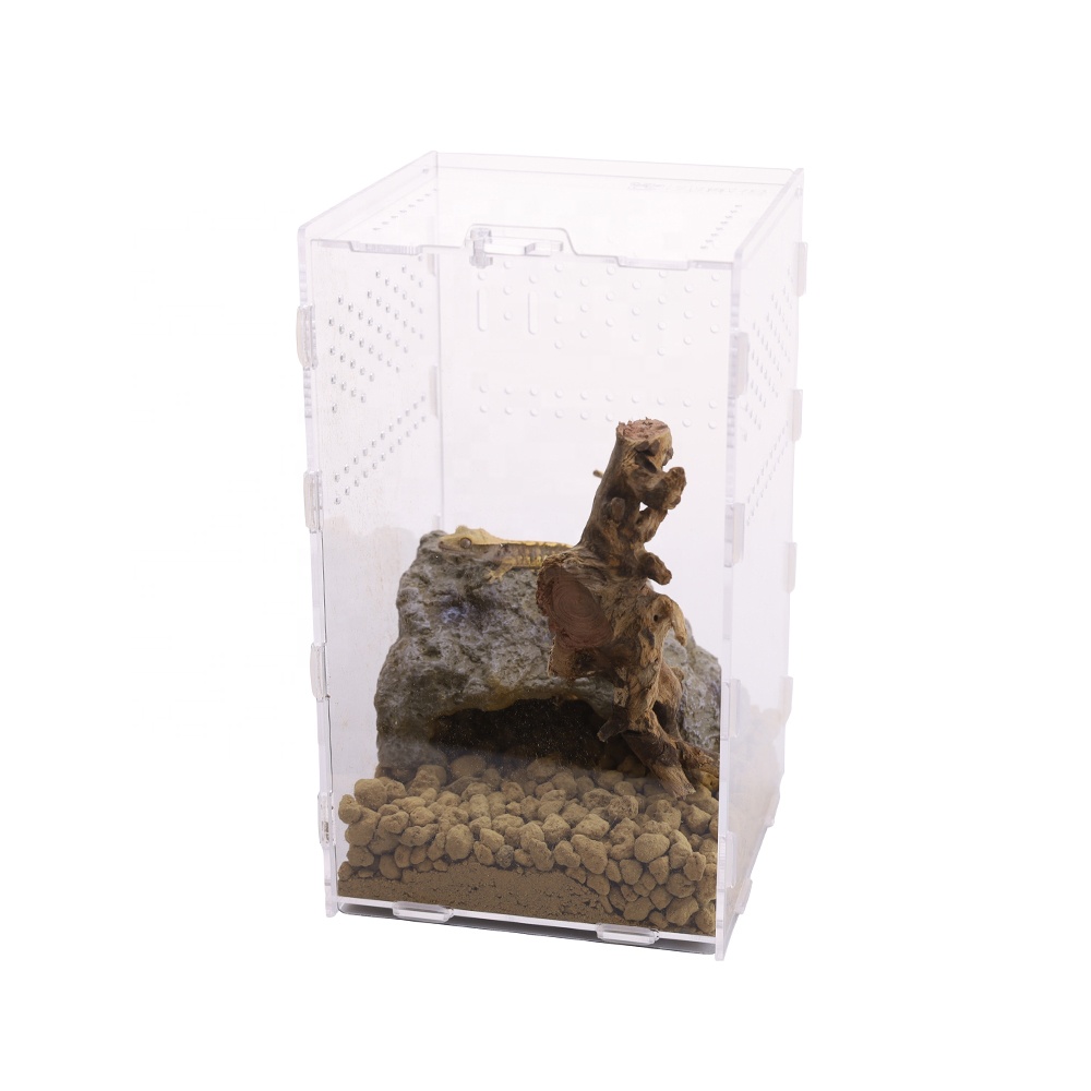 Caja de alimentación de reptiles acrílica desmontable de alta transparencia