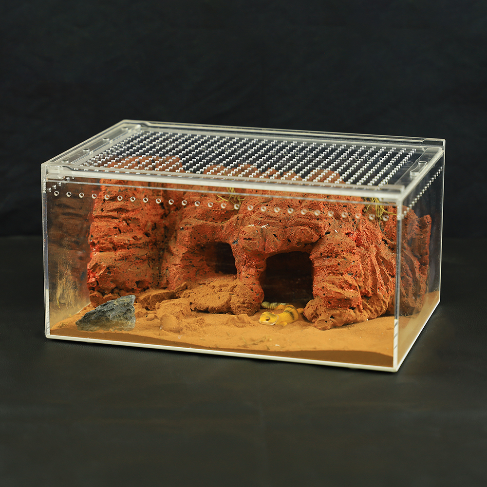 Recinto acrílico integrado para reptiles con tapa deslizante integrada: ideal para geckos y reptiles pequeños